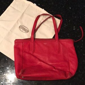 Red leather Fossil tote